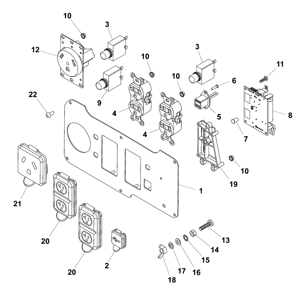 Control Panel Diagram and Parts List for 030814-00  Briggs and Stratton Generator
